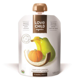 Love Child Organics - Bananas, Pumpkin, Pears, Coconut Organic Puree 6 Months+, 128ml