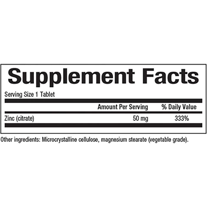 Natural Factors - Zinc Citrate 50 mg, 180 Tablets - Back