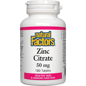 Natural Factors - Zinc Citrate 50 mg, 180 Tablets