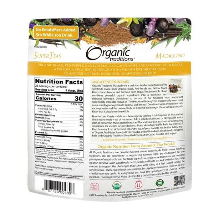 Organic Traditions - Macaccino Drink Mix, 227g - Back