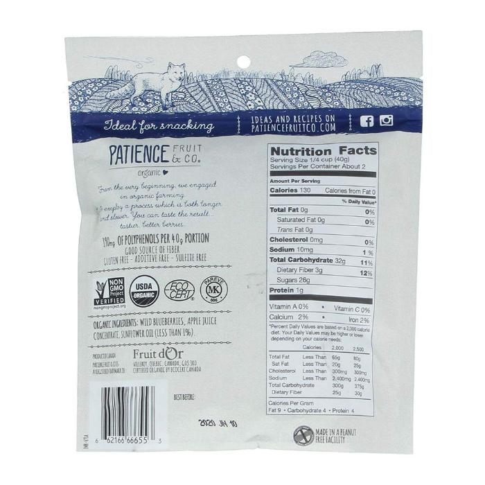 Patience Fruit & Co - Blueberries Dried Wild Organic, 85g - back