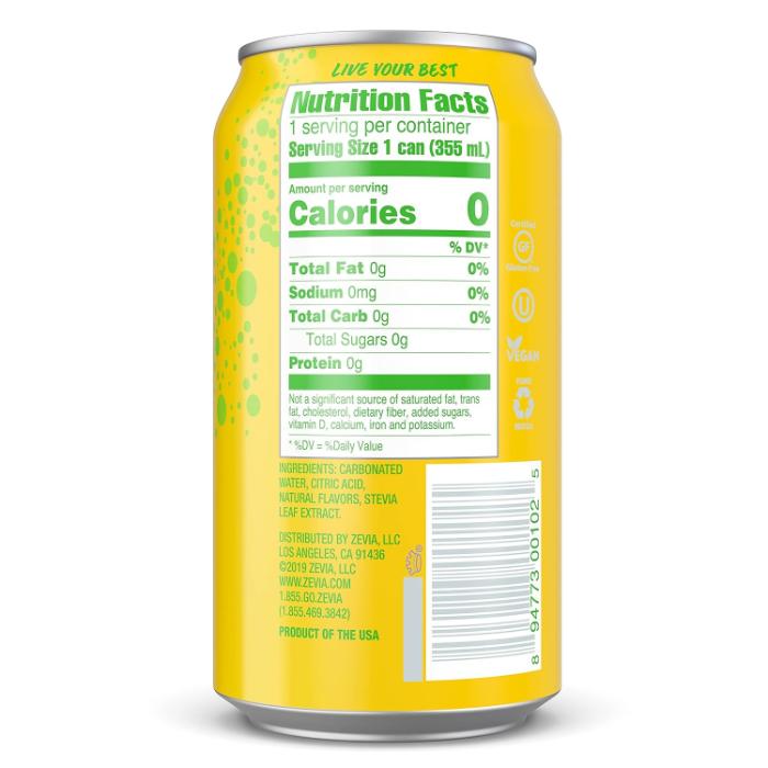 Zevia - Zero Calorie Soda Lemon Lime Twist, 1x355ml - back