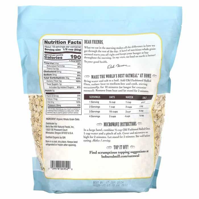 Bob's Red Mill - Organic Old Fashioned Rolled Oats, 907g - back