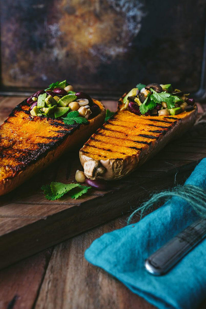 Roasted Butternut Squash with Avocado & Bean Filling