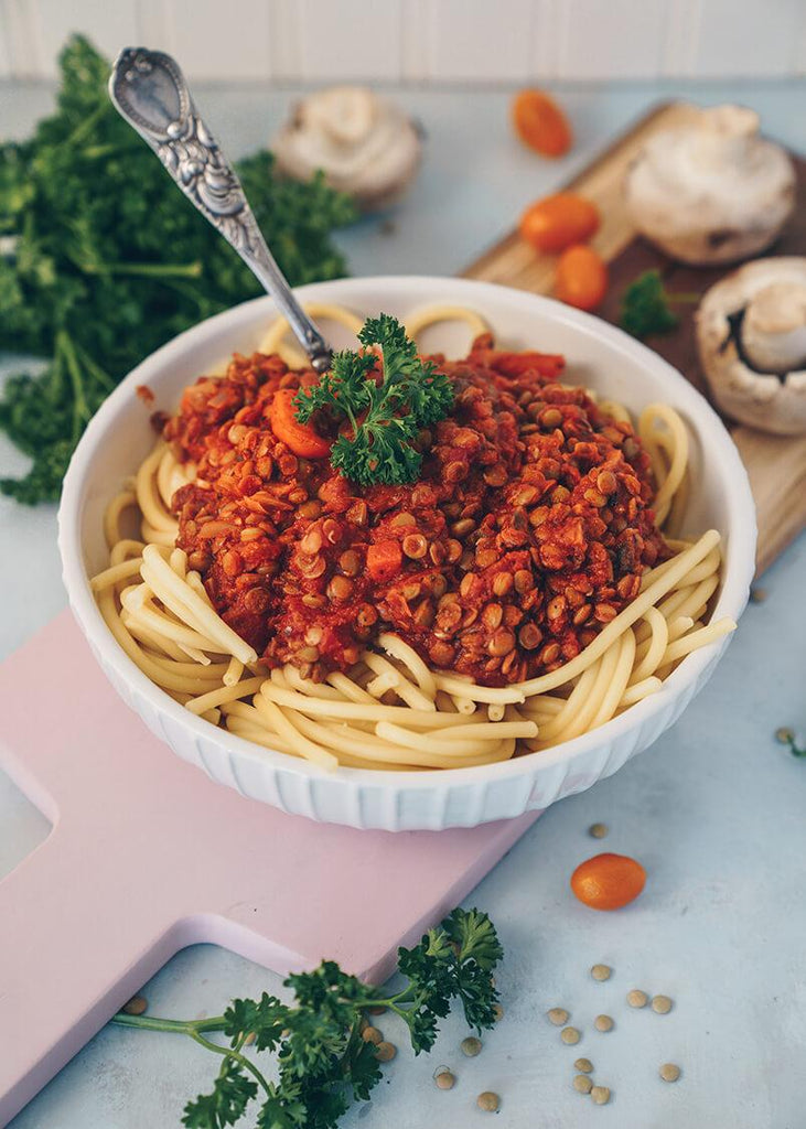 Bucatini with Lentil Bolognese
