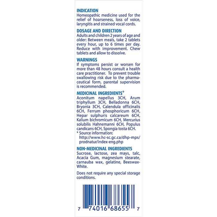 Boiron - Homeovox Loss Of Voice, 60 Tablets - back