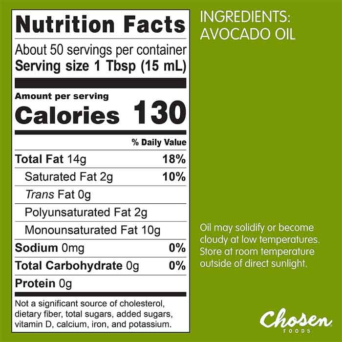 Chosen Foods - 100% Pure Avocado Oil, 750ml   Back