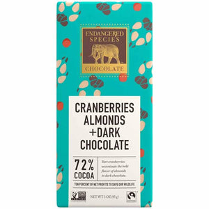 Endangered Species - Chocolate Dark Chocolate With Cranberries & Almonds, 85g