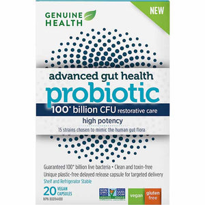 Genuine Health - Advanced Gut Health Probiotic High Potency, 100 Billion Cfu, 15 Diverse Strains, 20 Capsules