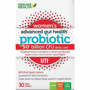 Genuine Health - Advanced Gut Health Probiotics For Women Uti 50 Billion Cfu, 15 Diverse Strains, 30 Capsules