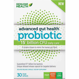 Genuine Health - Advanced Gut Health Probiotics, 15 Billion Cfu, 15 Diverse Strains, 30 Capsules