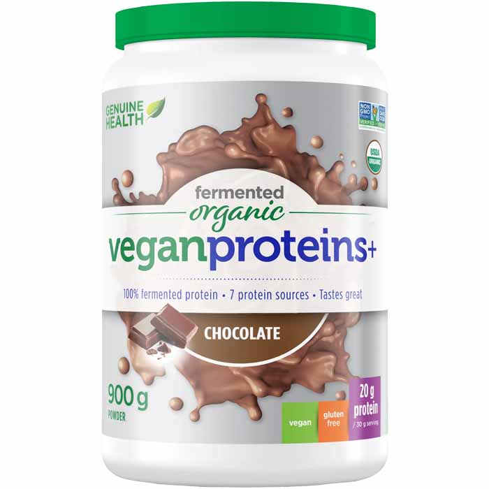 Genuine Health - Fermented Organic Vegan Proteins+, Chocolate, 900g