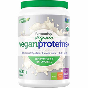 Genuine Health - Fermented Organic Vegan Proteins+, Unsweetened & Unflavored Protein Powder, 600g