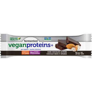 Genuine Health - Fermented Vegan Proteins+ Bar, Dark Chocolate Almond, 12 Bars