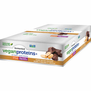 Genuine Health - Fermented Vegan Proteins+ Bar, Peanut Butter Chocolate, 12 Bars