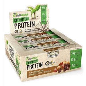 Iron Vegan - Iron Vegan Sprouted Protein Peanut Chocolate Chip 12 Protein Bar X 62g, 744g