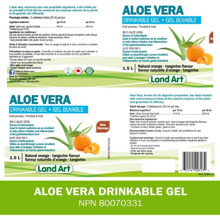 Land Art - Aloe Vera Gel Orange Tangerine Flavour, 1.5L - back
