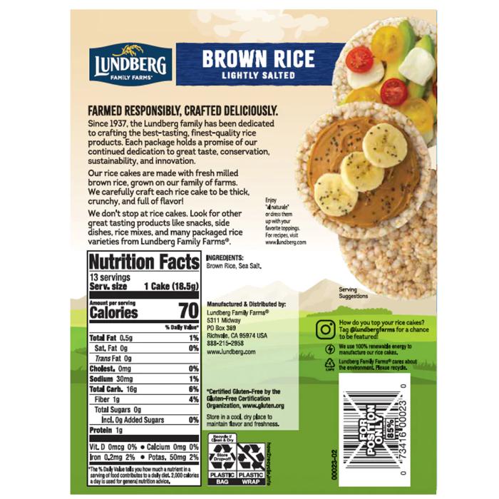 Lundberg - Brown Rice Organic Rice Cakes Salted, 241g - back