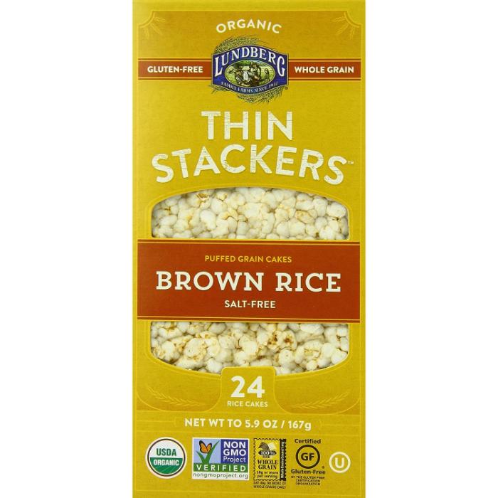 Lundberg - Family Farms Thin Stackers Puffed Grain Cakes Brown Rice Salt-Free Organic 24 Rice Cakes, 167g