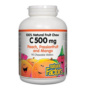 Natural Factors - C 500 mg 100% Natural Fruit Chew, Peach, Passionfruit, And Mango, 90 Chewable Wafers