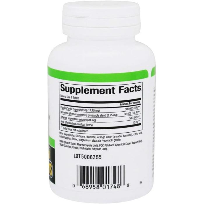 Natural Factors - Papaya Enzymes With Amylase And Bromelain, 60 Chewable Tablets - back