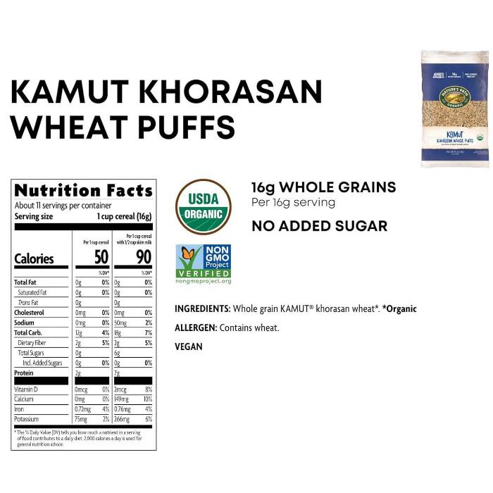 Nature's Path - Cereal Kamut Khorasan Wheat Puffs Organic, 170g - Back