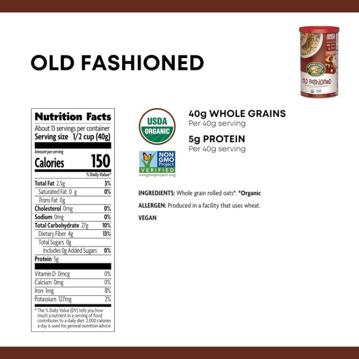 Nature's Path - Organic Whole Grain Rolled Oats Old Fashioned Organic, 510g - Back