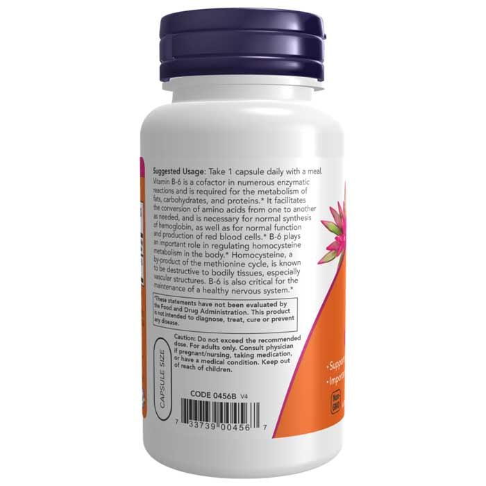 Now Foods - B-6 100mg, 100 Capsules - Back