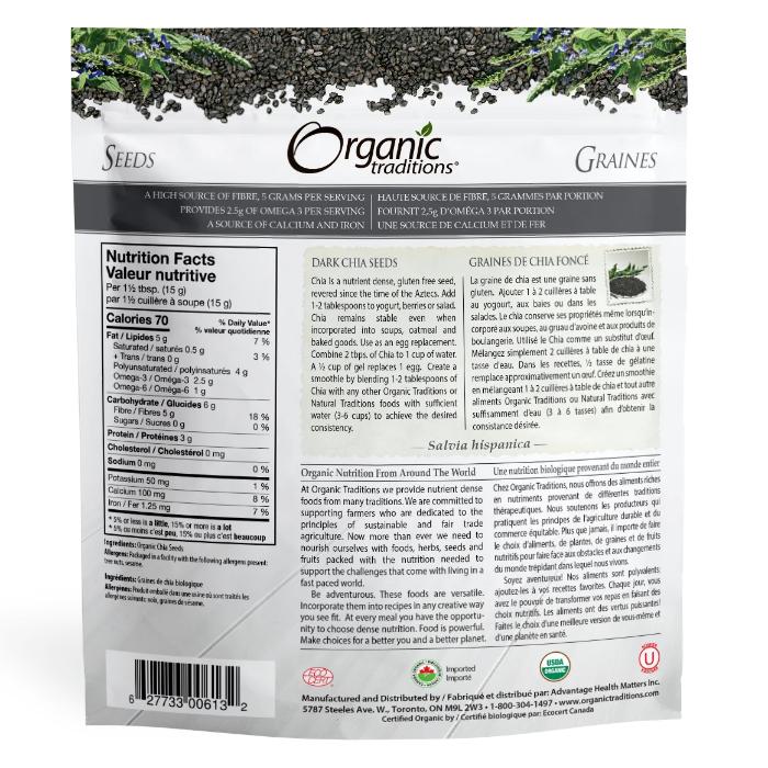 Organic Traditions - Black Chia Seeds, 227g - Back