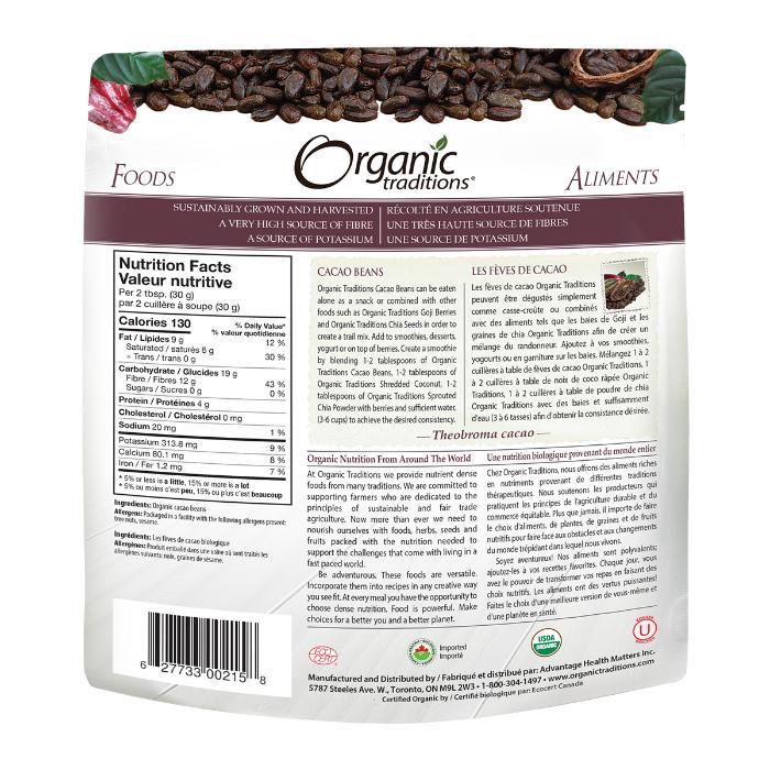 Organic Traditions - Cocoa Beans, 227g - Back