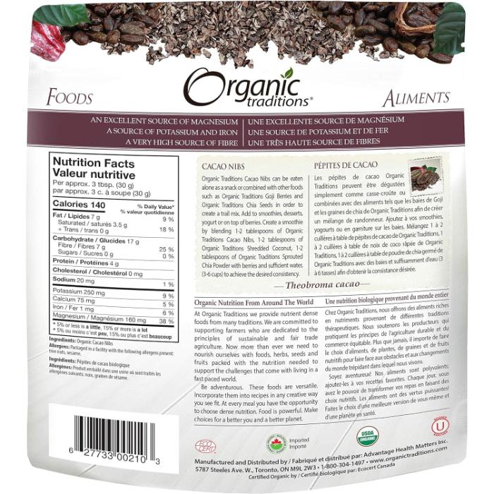 Organic Traditions - Cocoa Nibs, 227g - Back