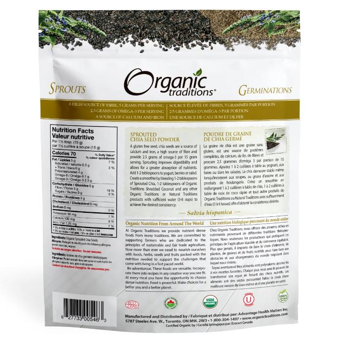 Organic Traditions - Sprouted Chia Seed Powder, 454g - Back