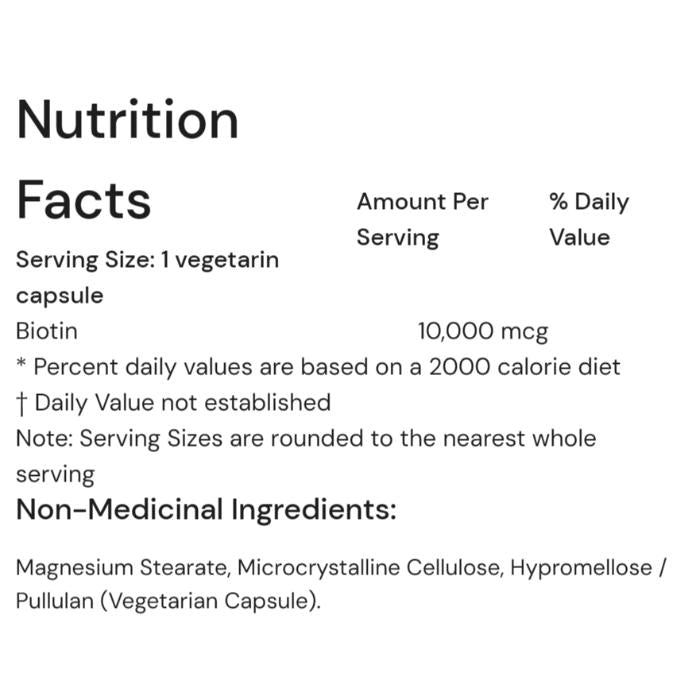 Organika - Biotin 10,000Mcg, 60 Vegetarian Capsules - Back