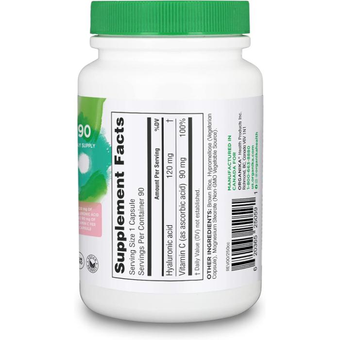 Organika - Hyaluronic Acid With Vitamin C, 90 Capsules - Back