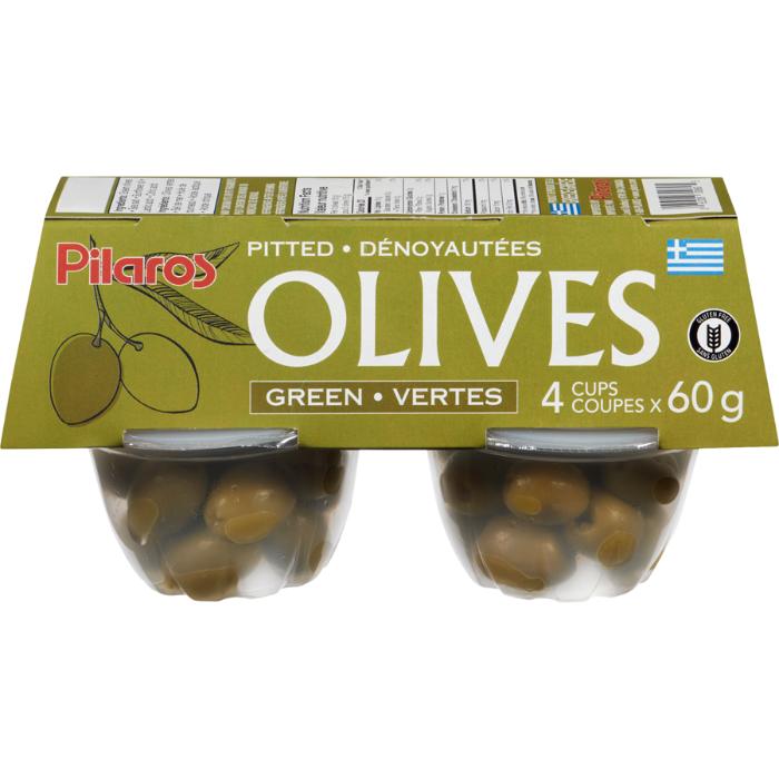 Pilaros - Green Pitted Olives In Cups, 4x60g