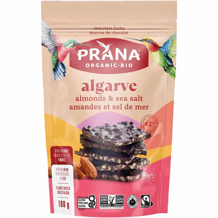 Prana - Dark Chocolate Bark Algarve - Almonds And Sea Salt, 100g