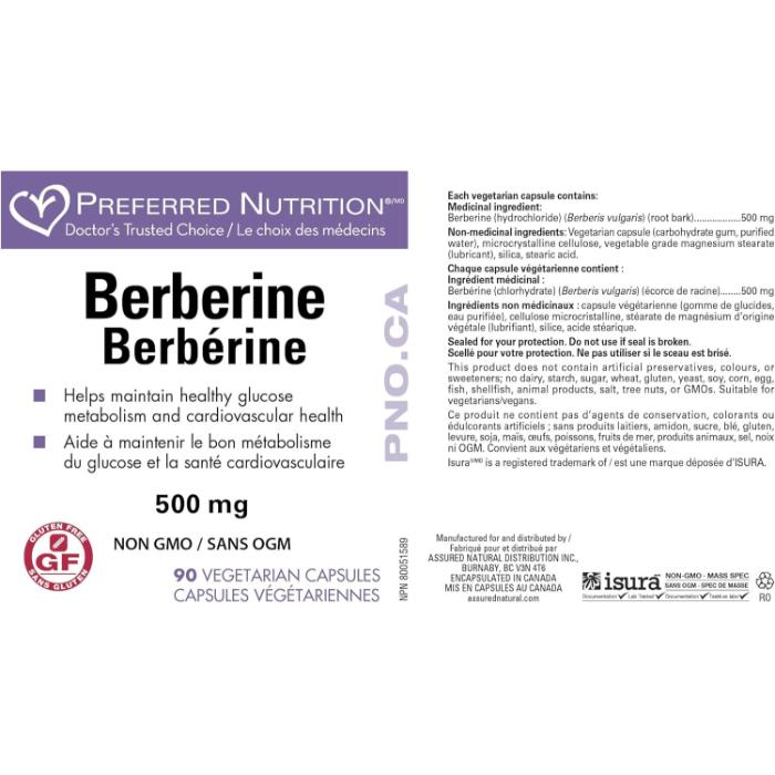 Preferred Nutrition - Berberine 500mg, 90 Vegetarian Capsules - back
