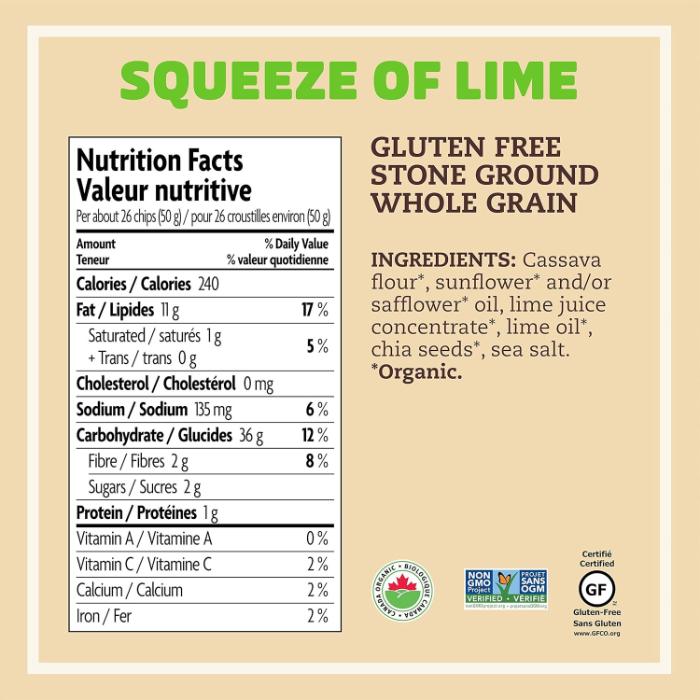 Que Pasa - Squeeze Of Lime Grain-Free Tortilla Chips, 142g - Back