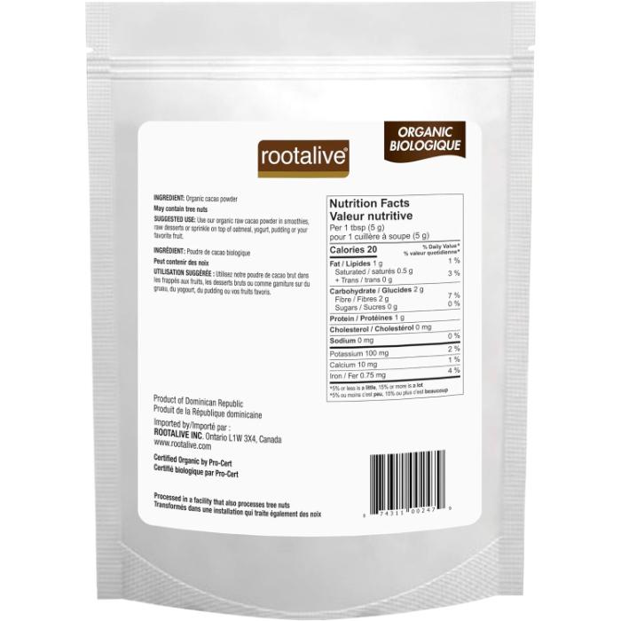 Rootalive Organic - Cacao Powder, 200g - Back