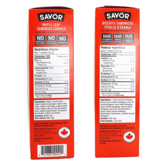 Savor - Organic Maple Leaf Cookies, 325g - back