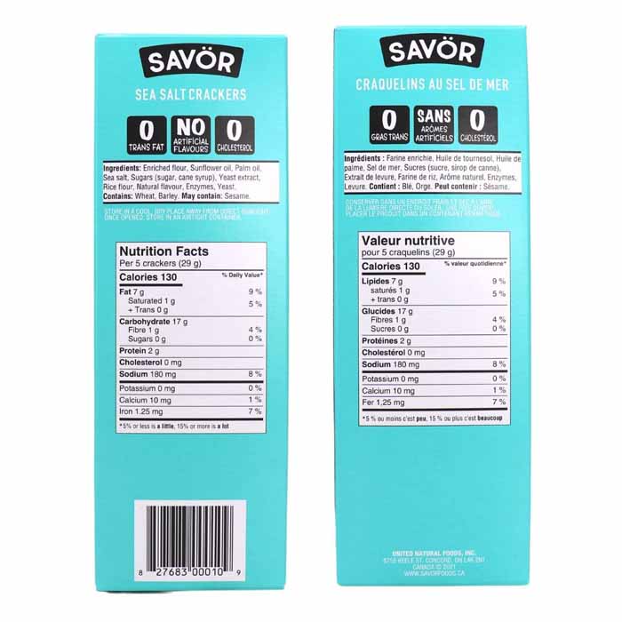 Savor - Sea Salt Crackers, 185g - back