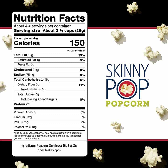 SkinnyPop - Sea Salt & Pepper Popcorn, 125g - back