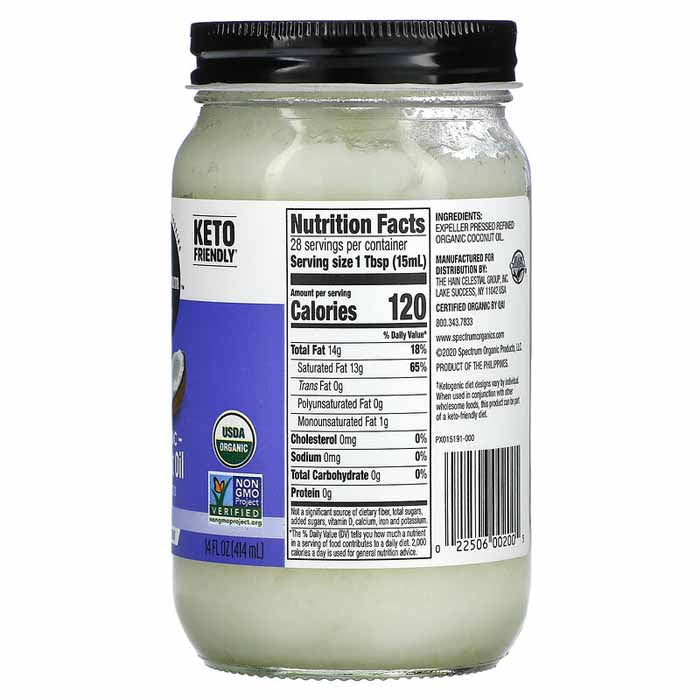 Spectrum Naturals - Culinary Coconut Oil Refined Organic, 414ml - back