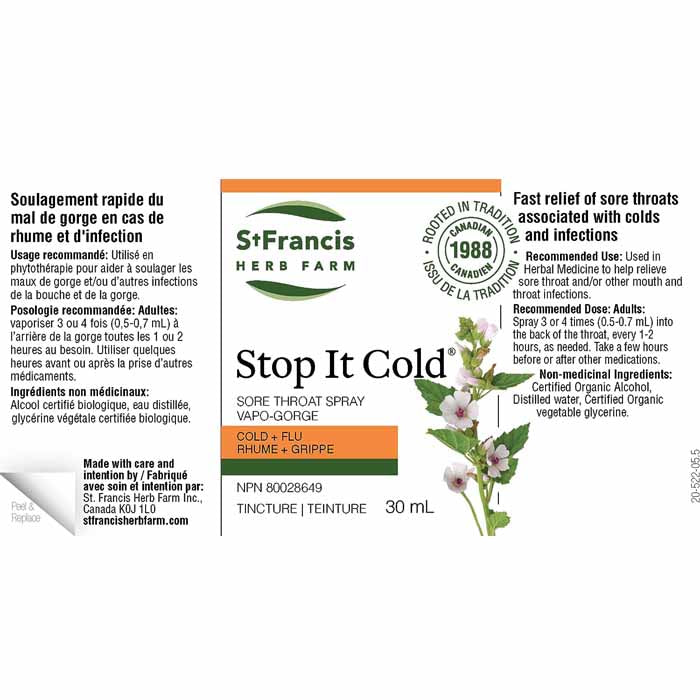 St Francis - Stop It Cold Throat Spray, 30ml- back