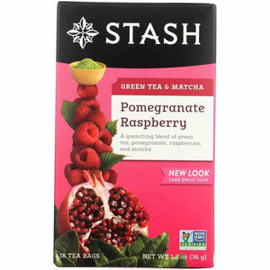 Stash Tea - Green Tea & Matcha Pomegranate Raspberry 18 Tea Bags, 36g