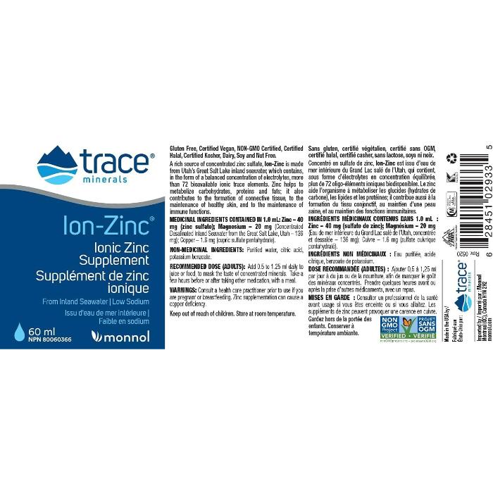 Trace Minerals - Ionic Zinc, 60ml - Back