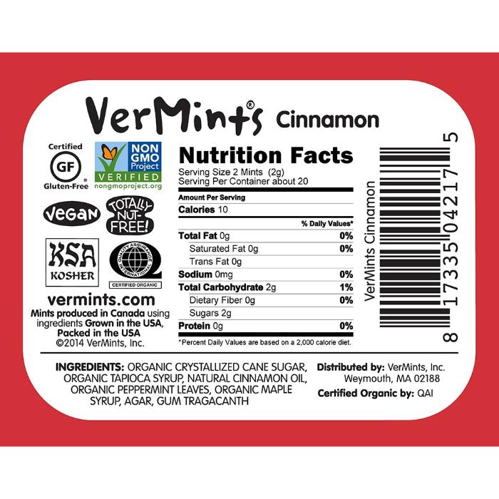 Vermints - Organic Mints Cinnamon, 40g - back