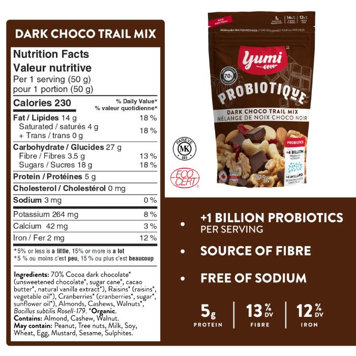 Yumi Organic - Probiotique Trail Mix Dark Chocolate, 175g - back