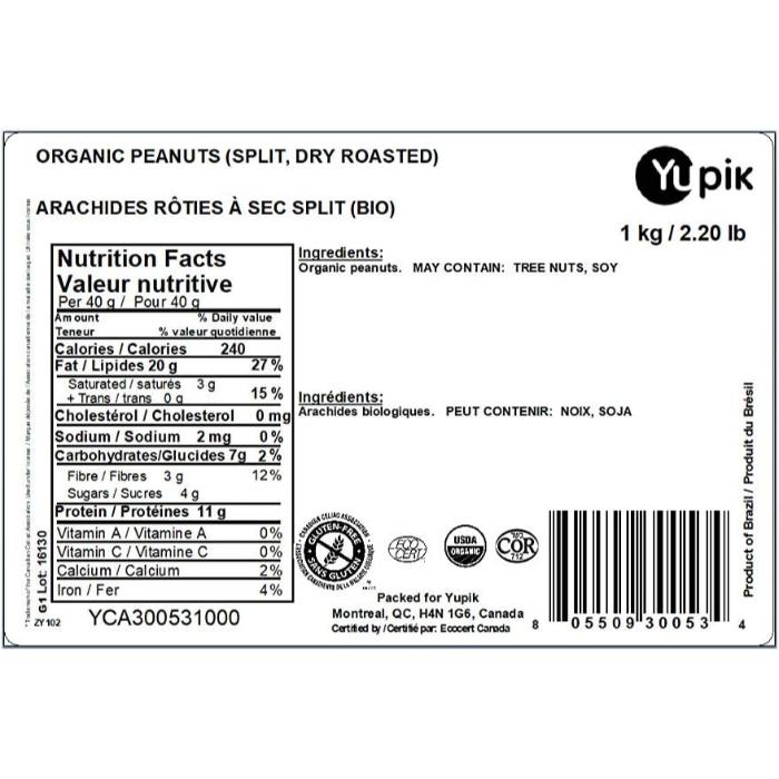 Yupik - Dry Roasted Split Peanuts Organic, 1kg - back