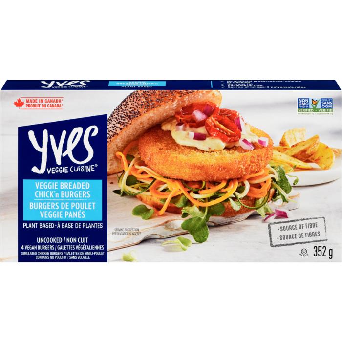 Yves Veggie Cuisine - Simulated Chicken Burgers Veggie Breaded Chick'N Burgers 4 Vegan Burgers, 352g